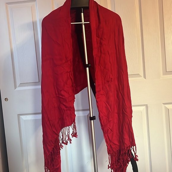 Red Scarf Wrap W/ Fringe Edges - Picture 2 of 2